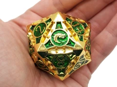 Old School Dice: Metal 40 mm D20 - Gnome Forged - Gold with Green